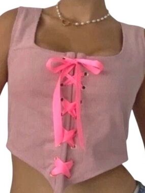 Vanessa Mooney Dusty Rose Corduroy Lace-Up Crop Vest